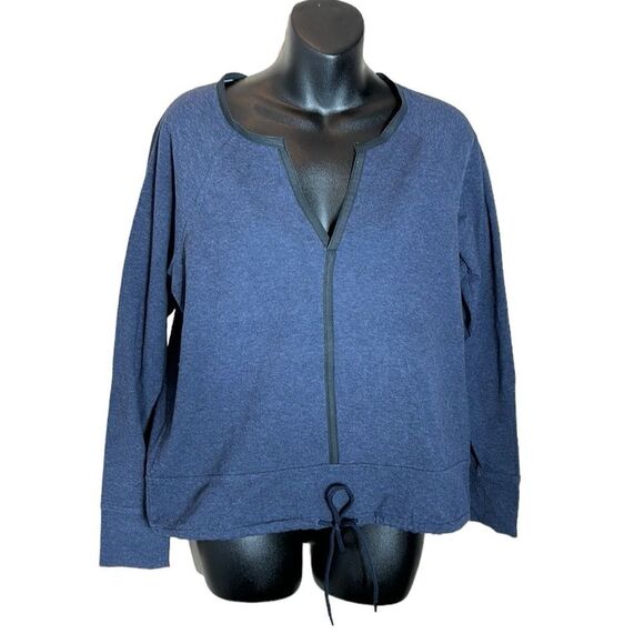 Athleta sentry tie v cut sweater yoga waist small blue/black - Picture 1 of 5